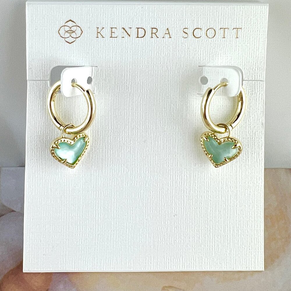 Kendra Scott Ari Heart Light blue illusion huggie  gold earrings